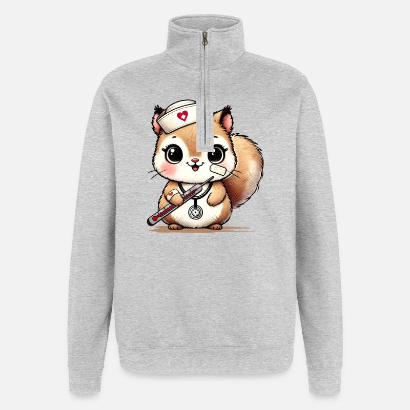 Bezauberndes Eichhörnchen als Krankenschwester - Quarter-Zip-Sweatshirt - Grau meliert