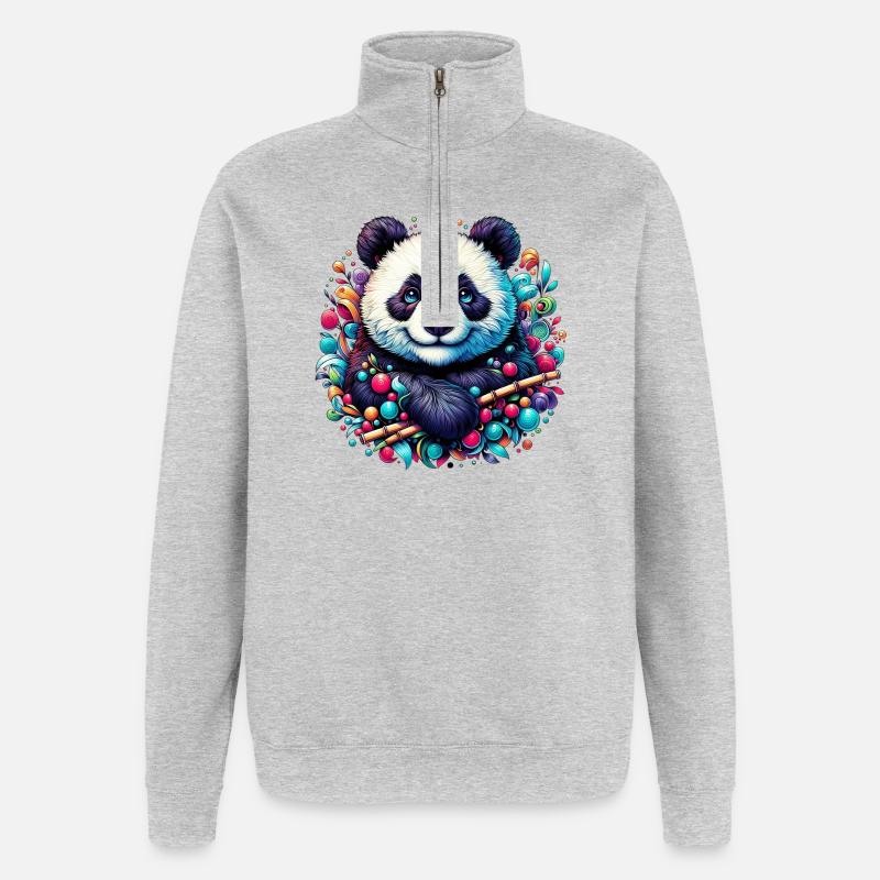Panda - Sweat à zip 1/4 - gris chiné
