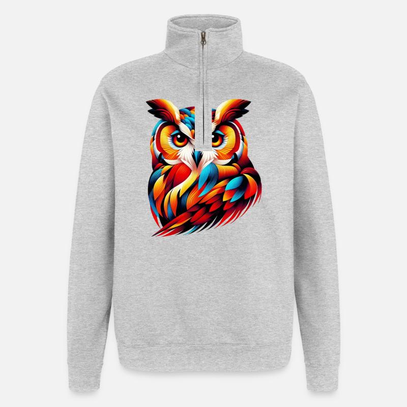 Eule - Quarter-Zip-Sweatshirt - Grau meliert