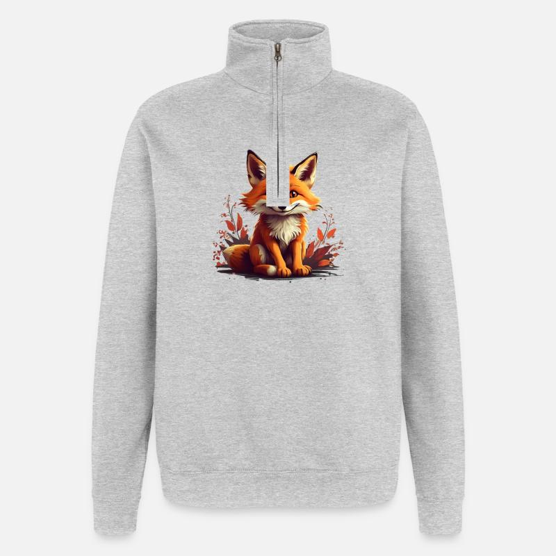 Mischievous Fox - Quarter-Zip Sweatshirt - heather grey