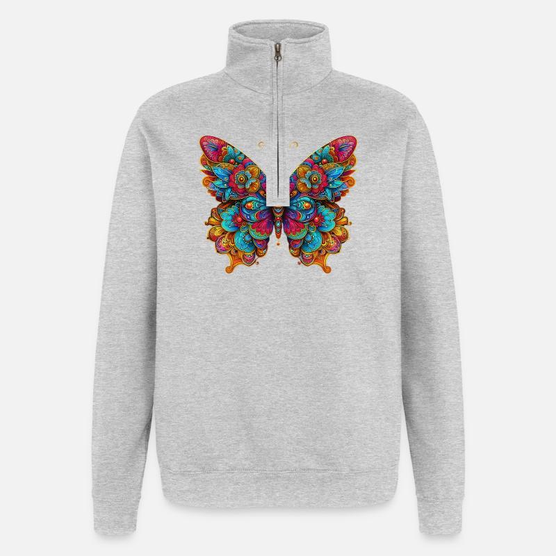 Schmetterling - Quarter-Zip-Sweatshirt - Grau meliert