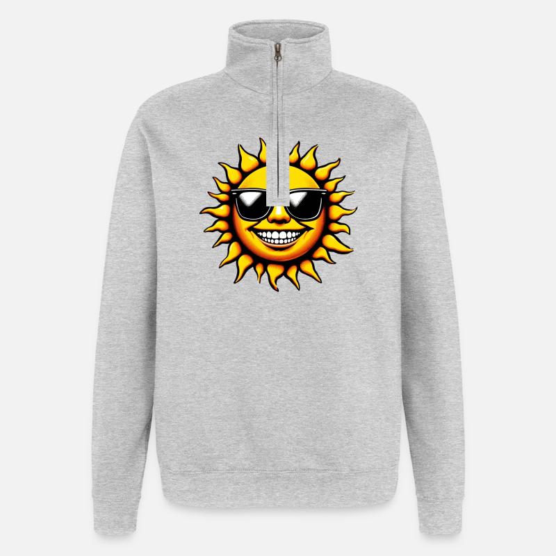 Sonne mit Sonnenbrille - Quarter-Zip-Sweatshirt - Grau meliert