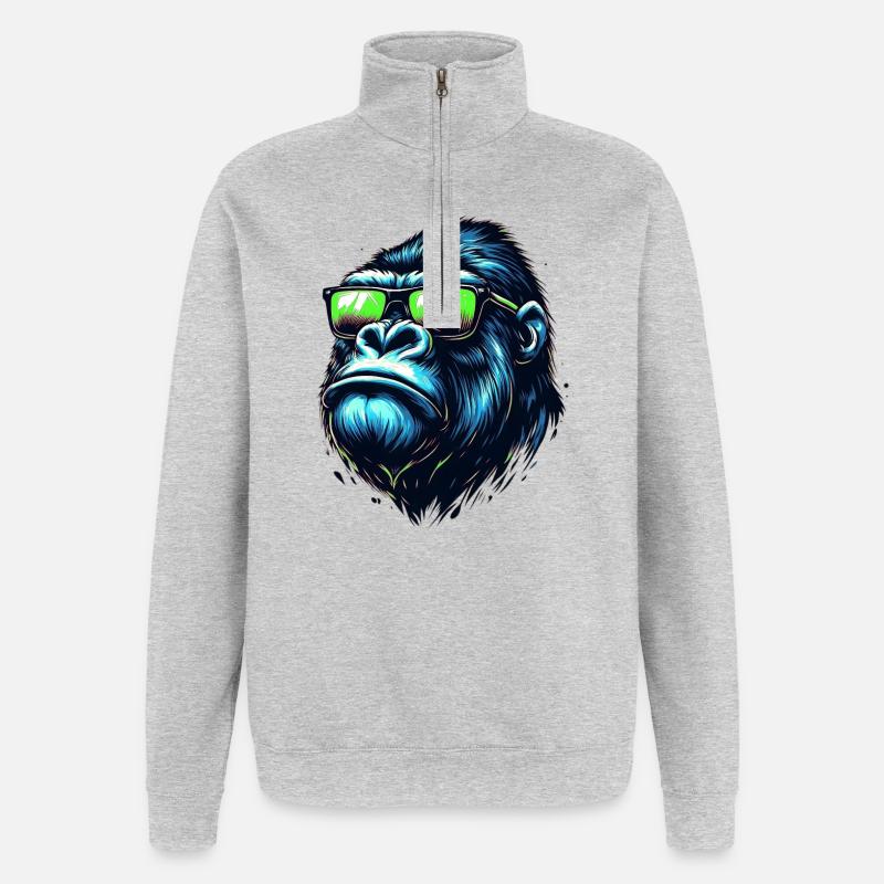 Gorille - Sweat à zip 1/4 - gris chiné