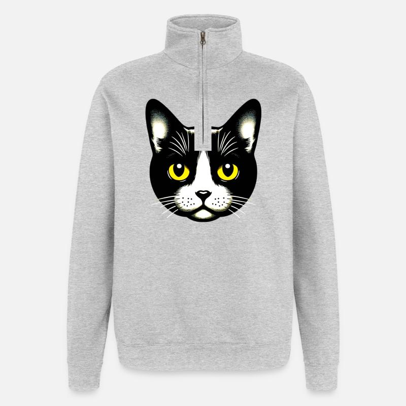 Chat - Sweat à zip 1/4 - gris chiné