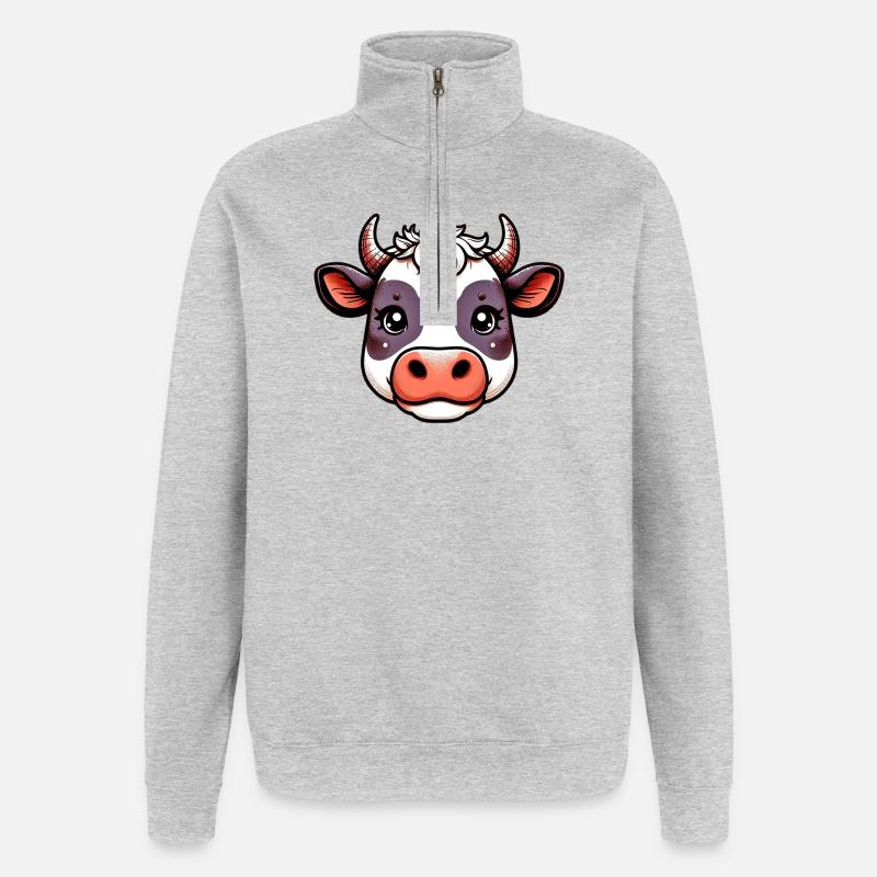 Kuh - Quarter-Zip-Sweatshirt - Grau meliert