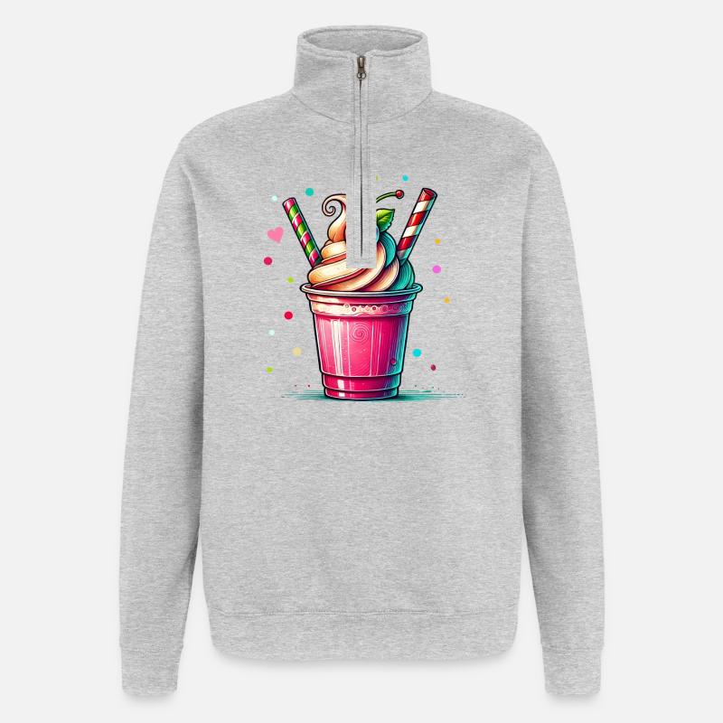 Seductive Cherry Dreams: Cherry Milkshake - Quarter-Zip Sweatshirt - heather grey