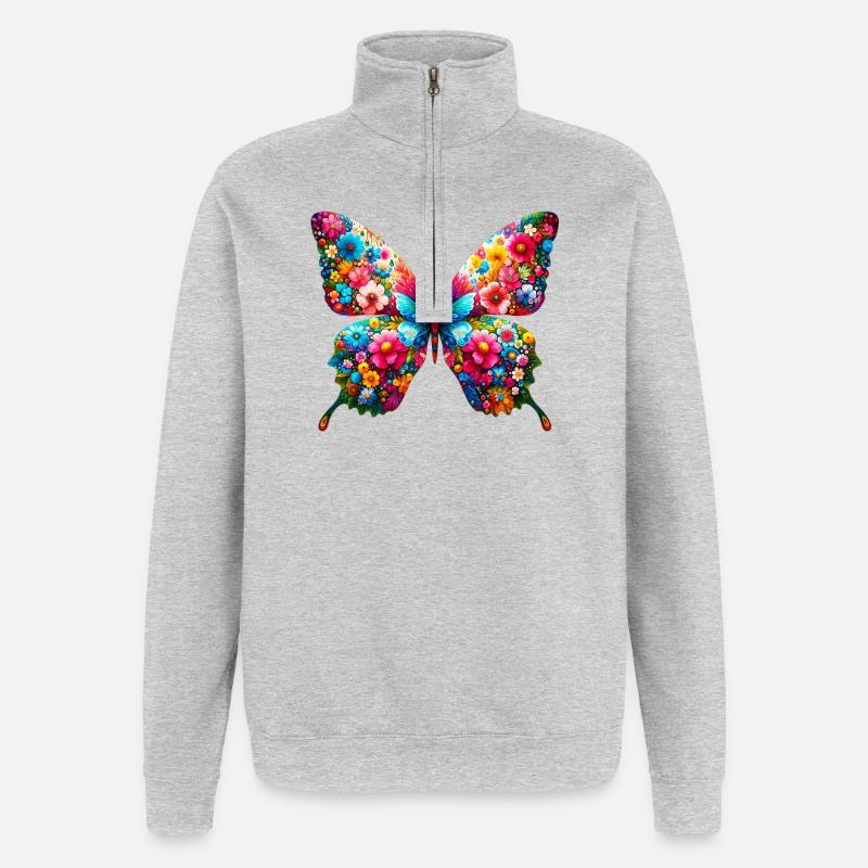 Schmetterling - Quarter-Zip-Sweatshirt - Grau meliert