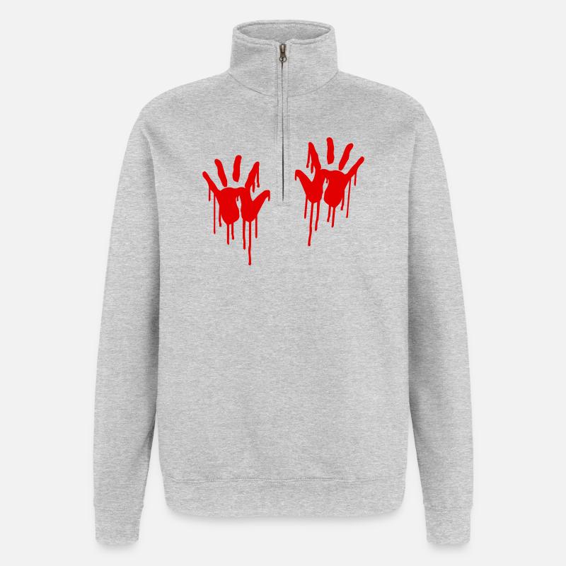Main sanglante - Sweat à zip 1/4 - gris chiné
