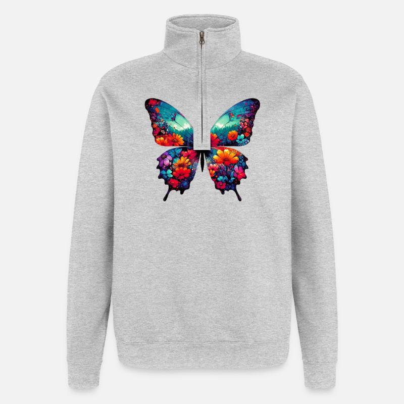 Schmetterling - Quarter-Zip-Sweatshirt - Grau meliert