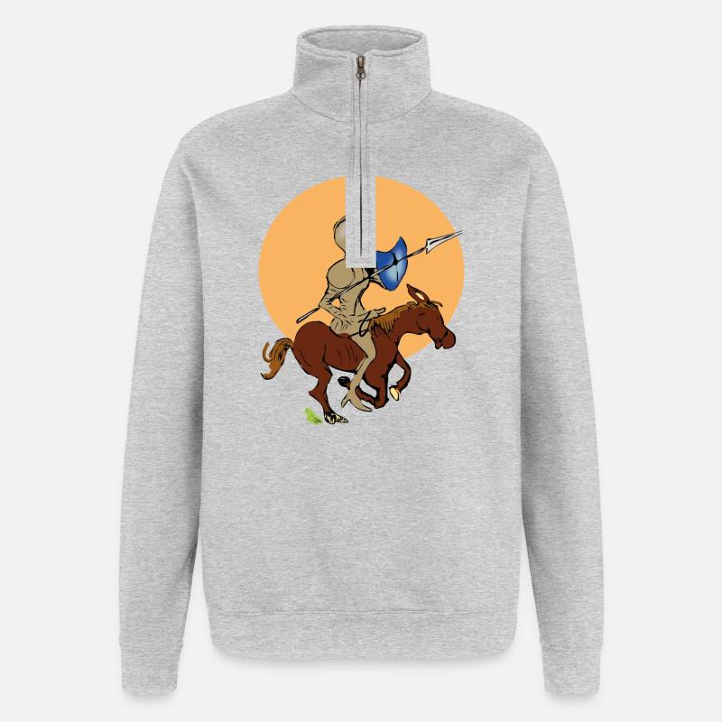 Ritter auf Pferd - Quarter-Zip-Sweatshirt - Grau meliert