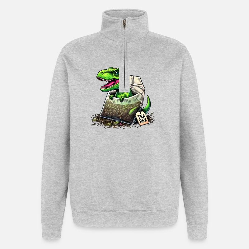 Tea rex T-rex dinosaur - Quarter-Zip Sweatshirt - heather grey
