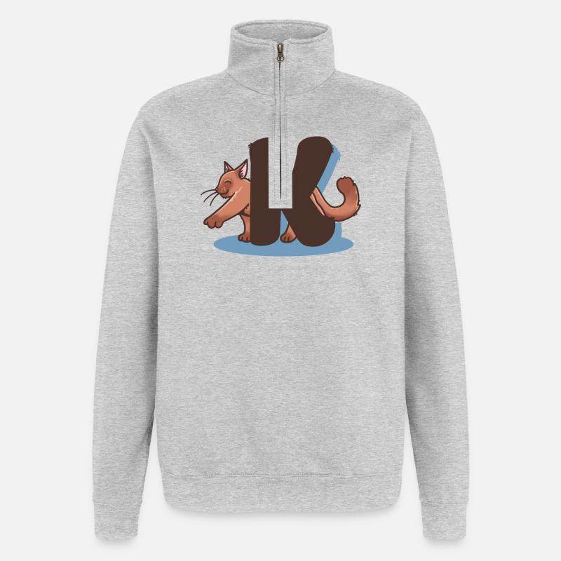 Lettre K chat - Sweat à zip 1/4 - gris chiné