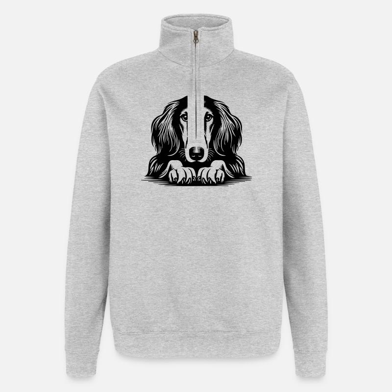 Saluki Kopf mit Pfoten - Quarter-Zip-Sweatshirt - Grau meliert