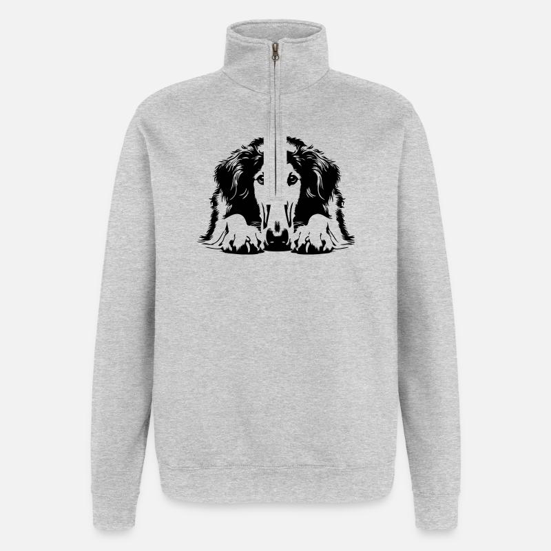 Barsoi Kopf mit Pfoten - Quarter-Zip-Sweatshirt - Grau meliert