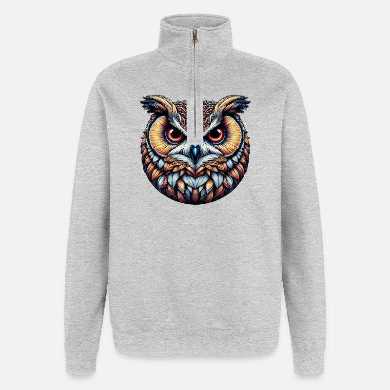 Eule - Quarter-Zip-Sweatshirt - Grau meliert