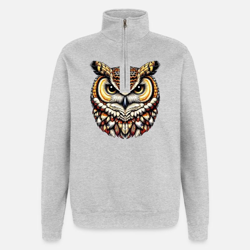 Hibou - Sweat à zip 1/4 - gris chiné