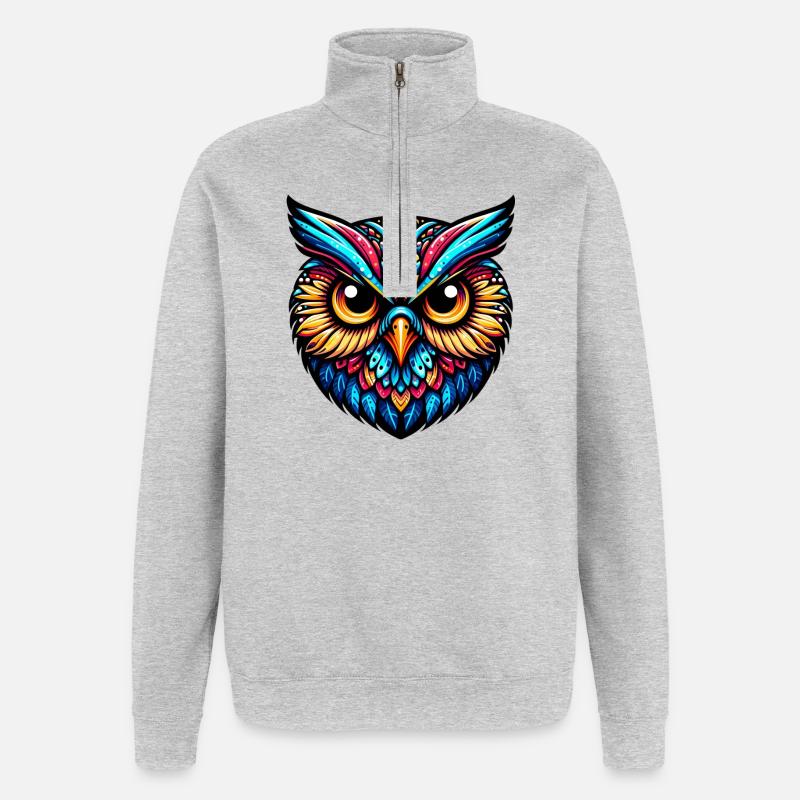 Eule - Quarter-Zip-Sweatshirt - Grau meliert