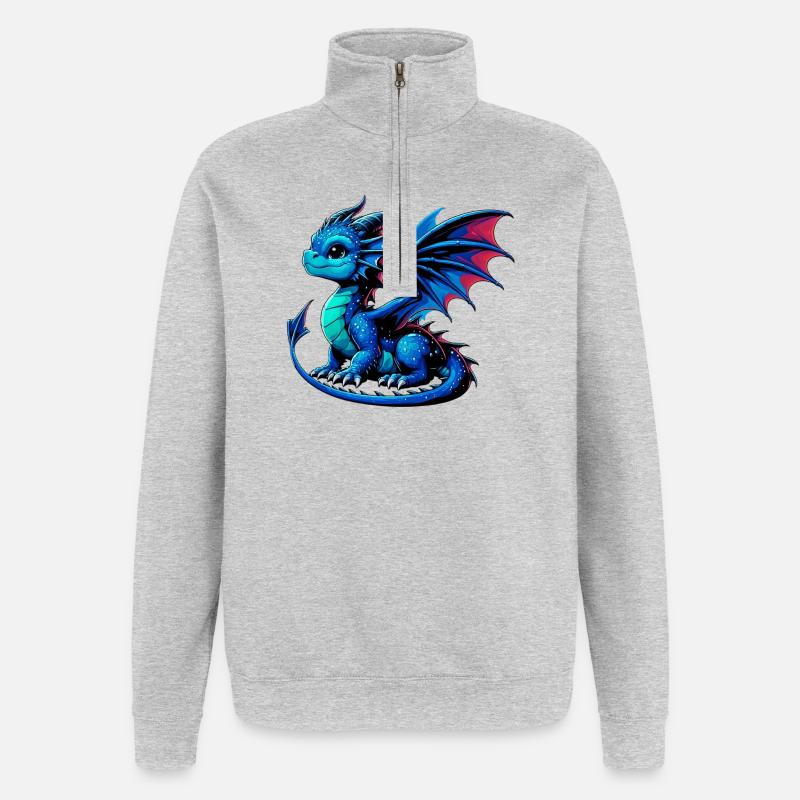 Drache - Quarter-Zip-Sweatshirt - Grau meliert