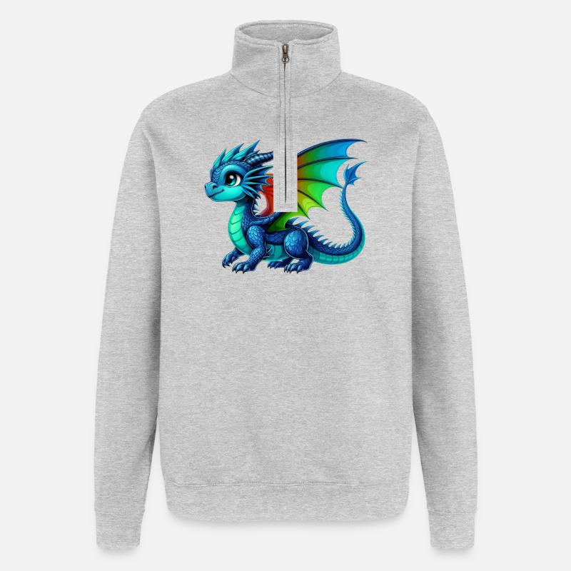 Drache - Quarter-Zip-Sweatshirt - Grau meliert