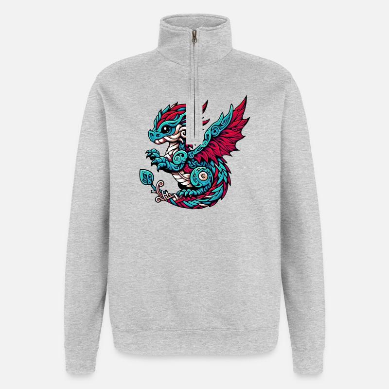 Drache - Quarter-Zip-Sweatshirt - Grau meliert