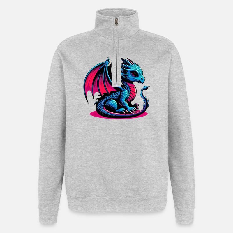Drache - Quarter-Zip-Sweatshirt - Grau meliert