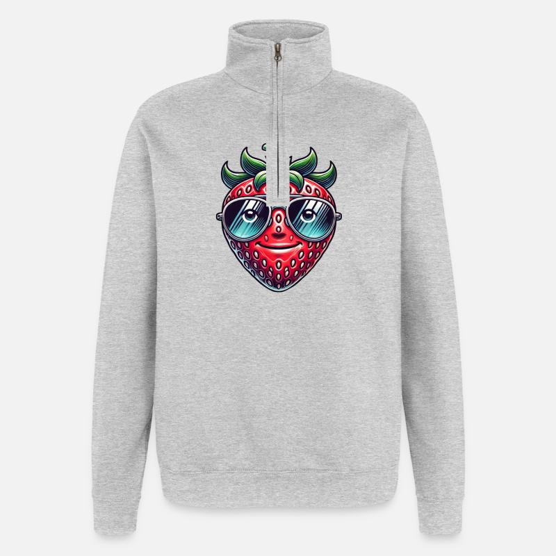 Coole Erdbeere mit Sonnenbrille Sommerfrucht - Quarter-Zip-Sweatshirt - Grau meliert