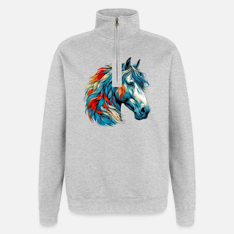 Pferd - Quarter-Zip-Sweatshirt - Grau meliert
