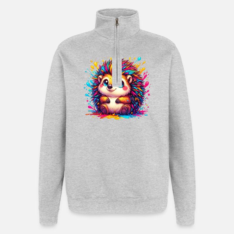 Hérisson - Sweat à zip 1/4 - gris chiné