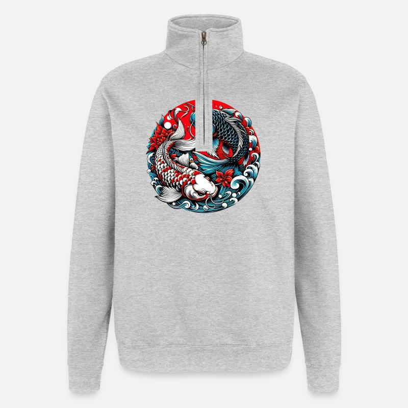 Koi-Karpfen - Quarter-Zip-Sweatshirt - Grau meliert