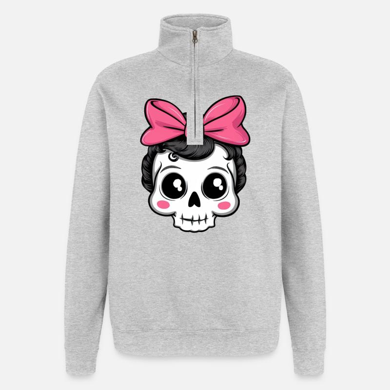 Crâne Rockabilly mignon des années 60 - Sweat à zip 1/4 - gris chiné