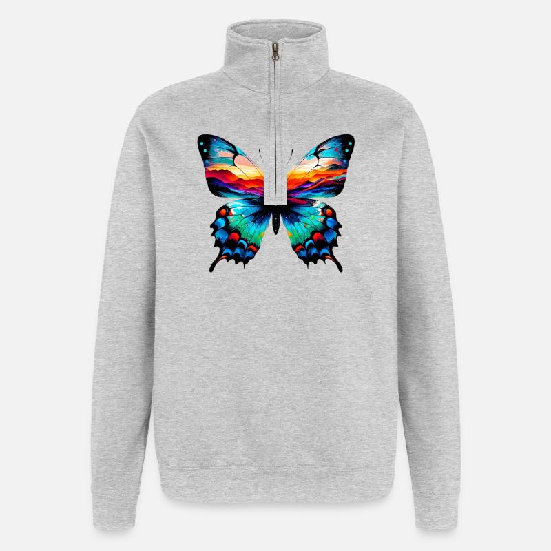 Papillon - Sweat à zip 1/4 - gris chiné