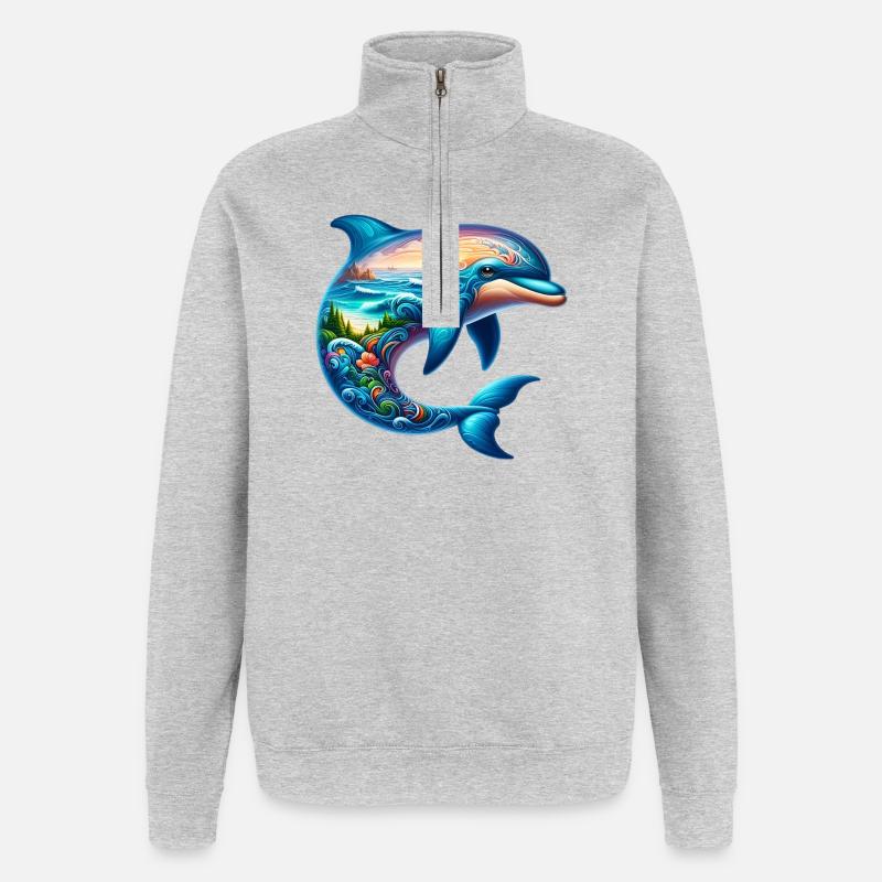 Delfin - Quarter-Zip-Sweatshirt - Grau meliert