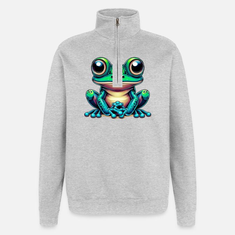 Grenouille - Sweat à zip 1/4 - gris chiné
