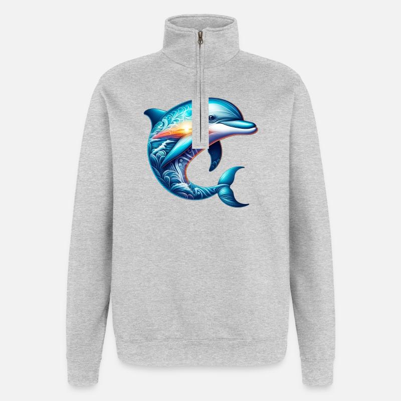 Delfin - Quarter-Zip-Sweatshirt - Grau meliert