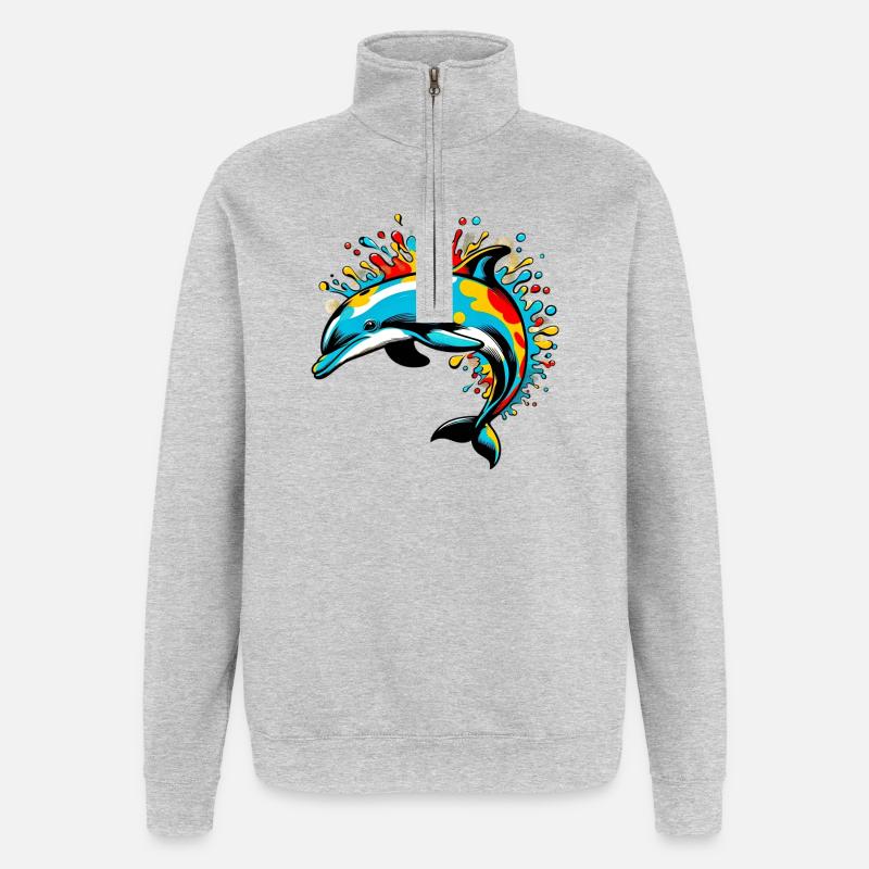 Delfin - Quarter-Zip-Sweatshirt - Grau meliert