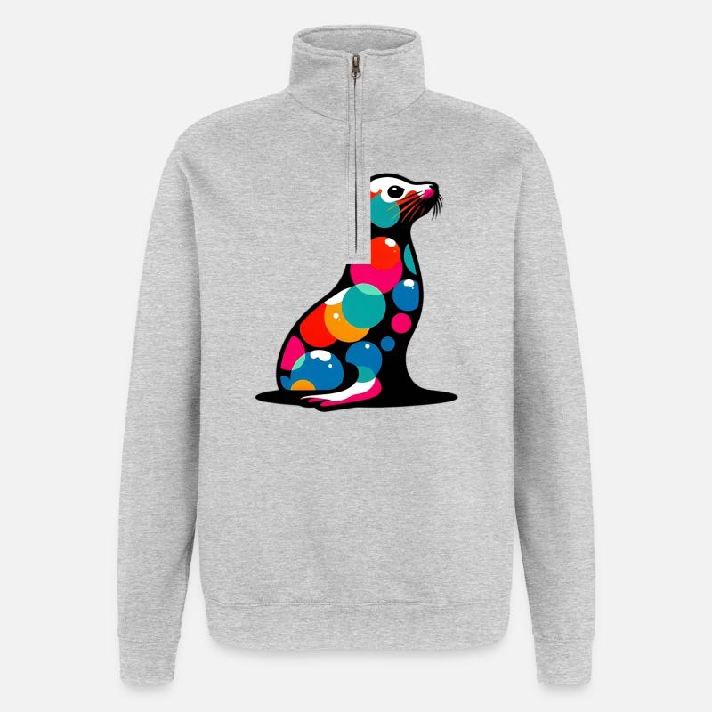Phoque - Sweat à zip 1/4 - gris chiné