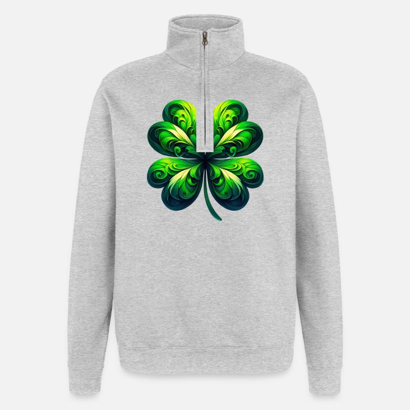 Vierblättriges Kleeblatt - Quarter-Zip-Sweatshirt - Grau meliert