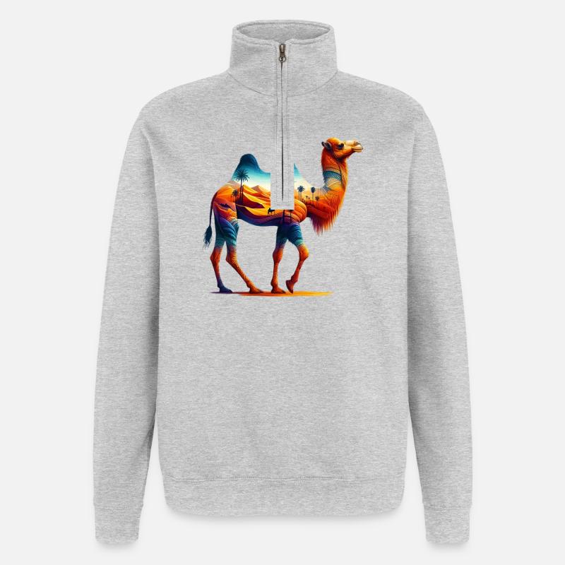 Kamel - Quarter-Zip-Sweatshirt - Grau meliert