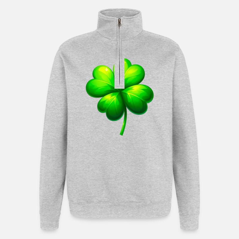 Vierblättriges Kleeblatt - Quarter-Zip-Sweatshirt - Grau meliert