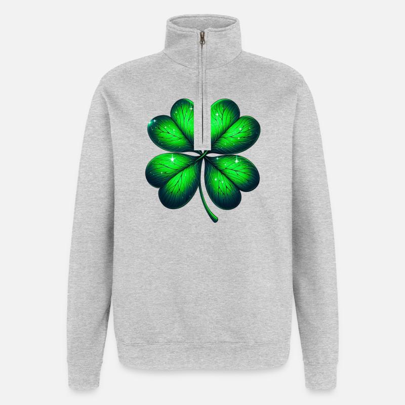 Vierblättriges Kleeblatt - Quarter-Zip-Sweatshirt - Grau meliert