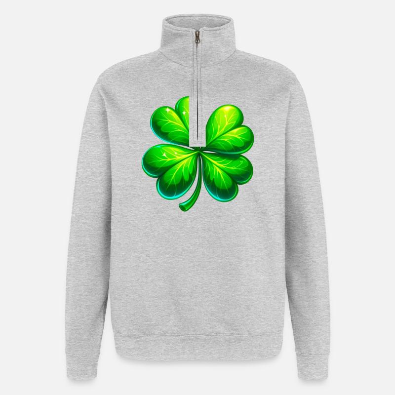 Trèfle à quatre feuilles - Sweat à zip 1/4 - gris chiné