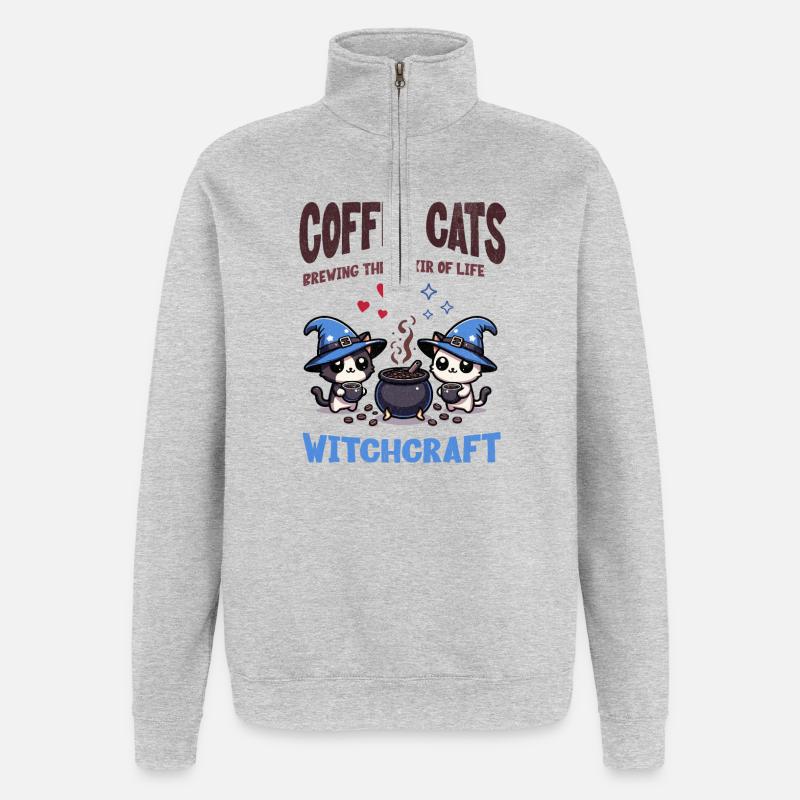 Café Chats Infuser Potion Kawaii Halloween - Sweat à zip 1/4 - gris chiné