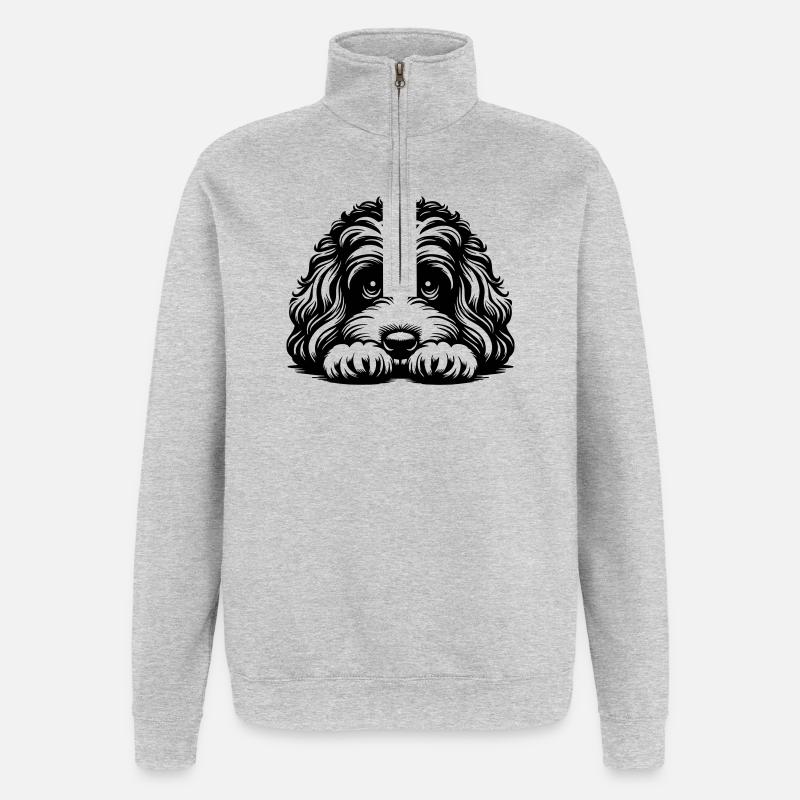 Tête de Cavapoo avec pattes - Sweat à zip 1/4 - gris chiné
