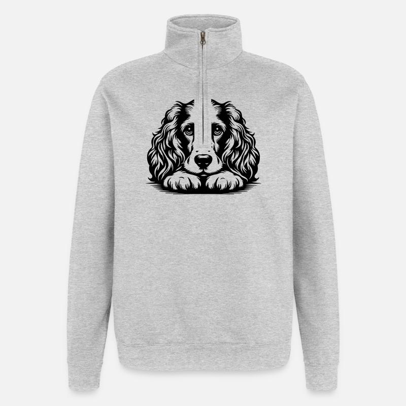 Cocker Spaniel Head with Paws - Quarter-Zip Sweatshirt - heather grey