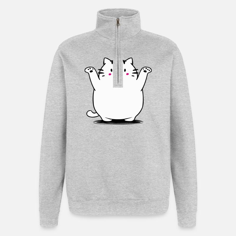 Chat mignon - Sweat à zip 1/4 - gris chiné