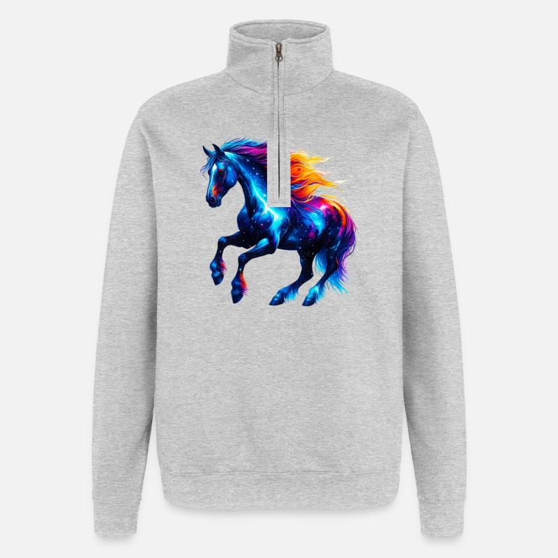 Pferd - Quarter-Zip-Sweatshirt - Grau meliert