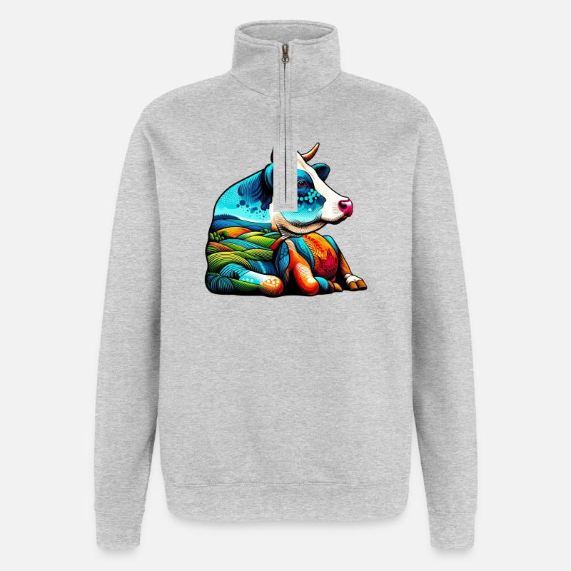 Kuh - Quarter-Zip-Sweatshirt - Grau meliert