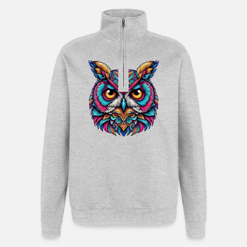 Eule - Quarter-Zip-Sweatshirt - Grau meliert