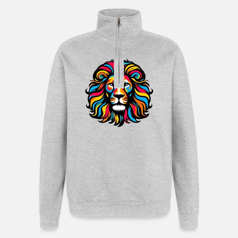 Löwe - Quarter-Zip-Sweatshirt - Grau meliert