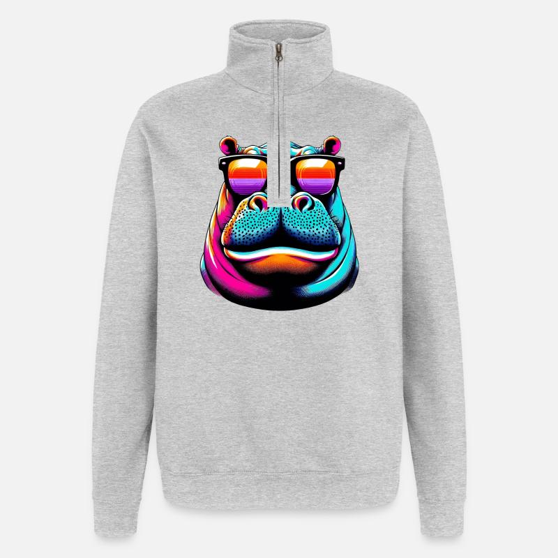 Hippopotame avec lunettes de soleil - Sweat à zip 1/4 - gris chiné
